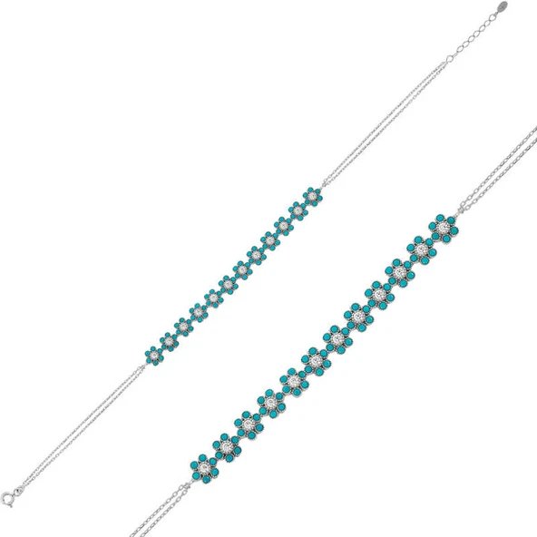 925 Ayar Gümüş Mavi Çiçek Bileklik BR0460602 ürün görseli