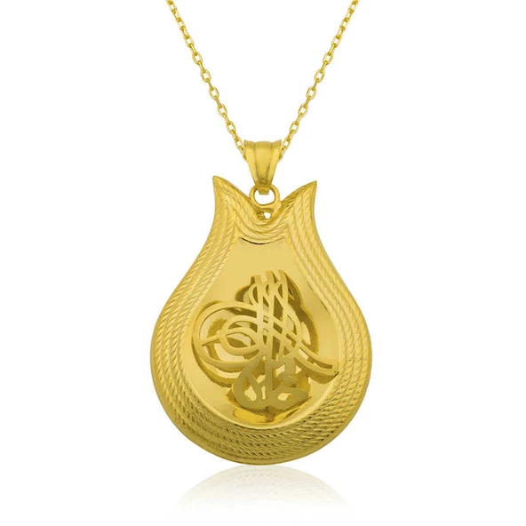 925 Ayar Gümüş Sarı Tuğra Kadın Gümüş Kolye PT2610737 ürün görseli