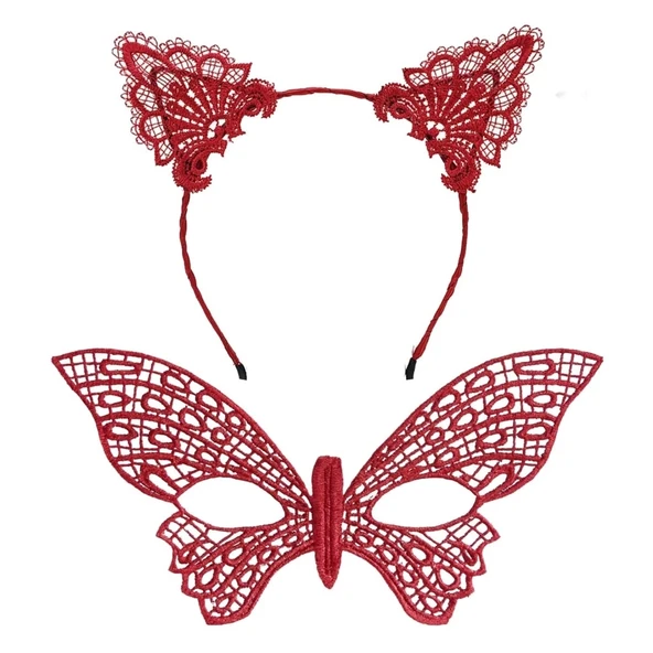 CEYLAN ADAM  Gösterişli Kırmızı Dantel Maske ve Taç Seti 7 No – Masquerade ve Davetler için ürün görseli 1