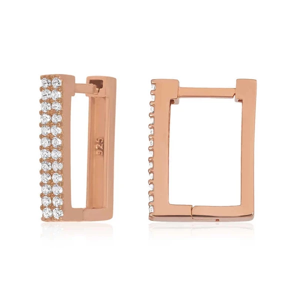 Gümüş Beyaz Taşlı Kare Küpe ürün görseli