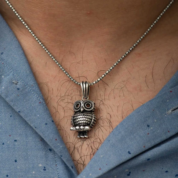 ​925 Ayar Gümüş Baykuş Kolye T4647 - Resim 2