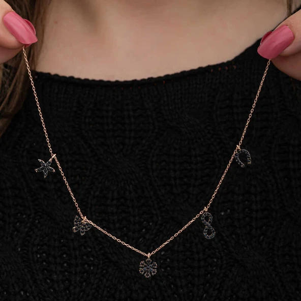 925 Ayar Gümüş Rose Şans Kadın Kolye T8664 ürün görseli