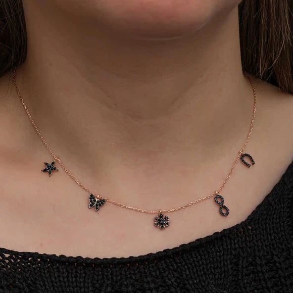 925 Ayar Gümüş Rose Şans Kadın Kolye T8664 - Resim 4