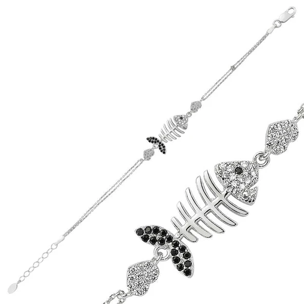 925 Ayar Gümüş Kalpli Balık Bileklik BR0460174 - 1