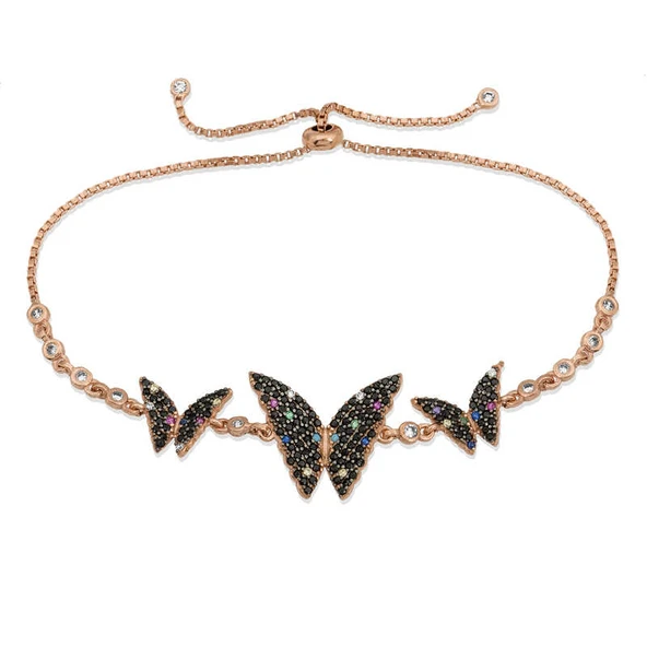 925 Ayar Gümüş Rose Kelebek Asansör Bileklik BR0460666 ürün görseli