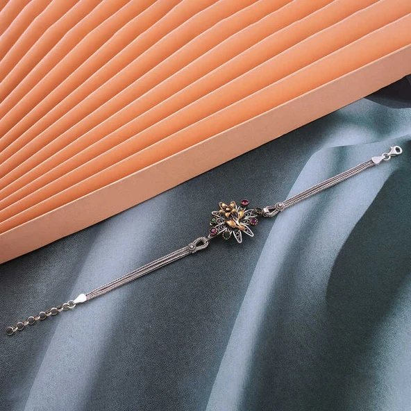 925 Ayar Gümüş Çiçek Otantik Kadın Bileklik T7995 - Resim 2