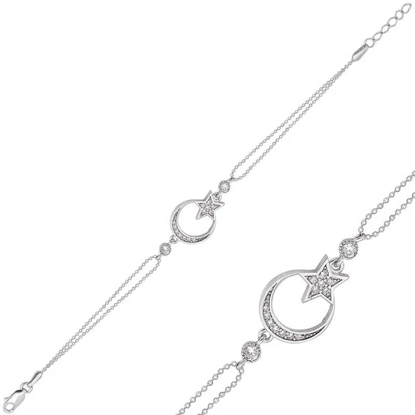 925 Ayar Gümüş Ay Yıldız Bileklik BR0460296 ürün görseli