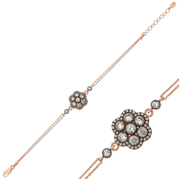 925 Ayar Gümüş Rose Elmas Montür Çiçek Bileklik BR0460633 ürün görseli