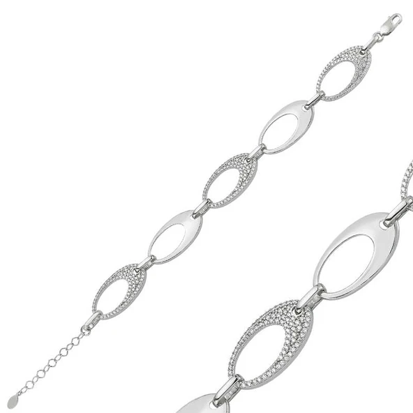 925 Ayar Gümüş Taşlı Oval Bileklik BR0460245 - 1