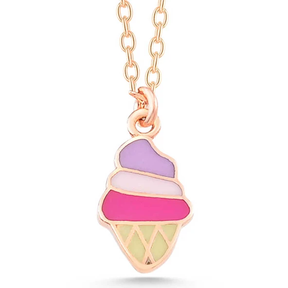 925 Ayar Gümüş Rose Renkli Dondurma Kadın kolye T7790 - Resim 3