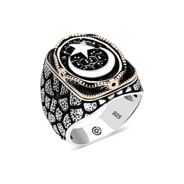 Gümüş Ay yıldız Oval Erkek Yüzük ürün görseli 1