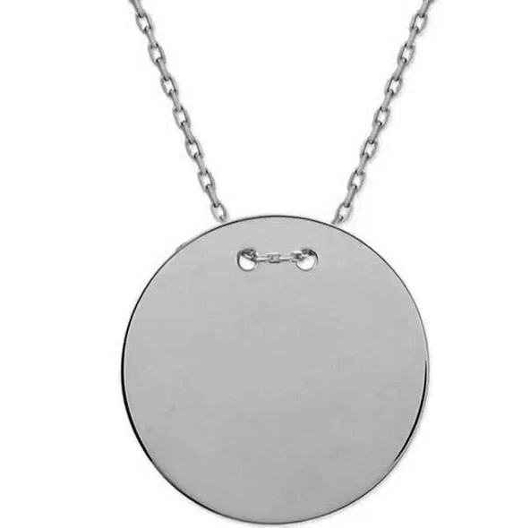925 Ayar Gümüş Yuvarlak Plaka Kolye T7840 ürün görseli 1