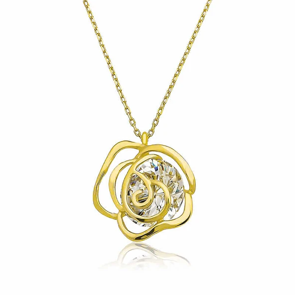 ​925 Ayar Gümüş Gold Gül Kadın Gümüş Kolye T6900 ürün görseli