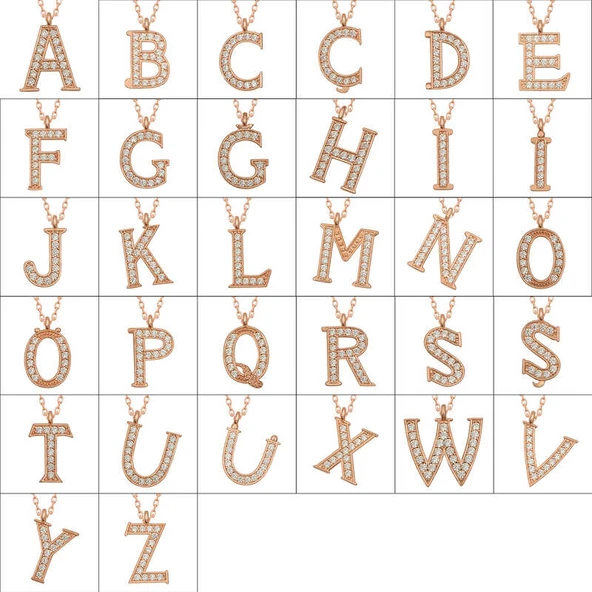 925 Ayar Gümüş Rose B Harfi Kadın Gümüş Kolye T6724 - Resim 2