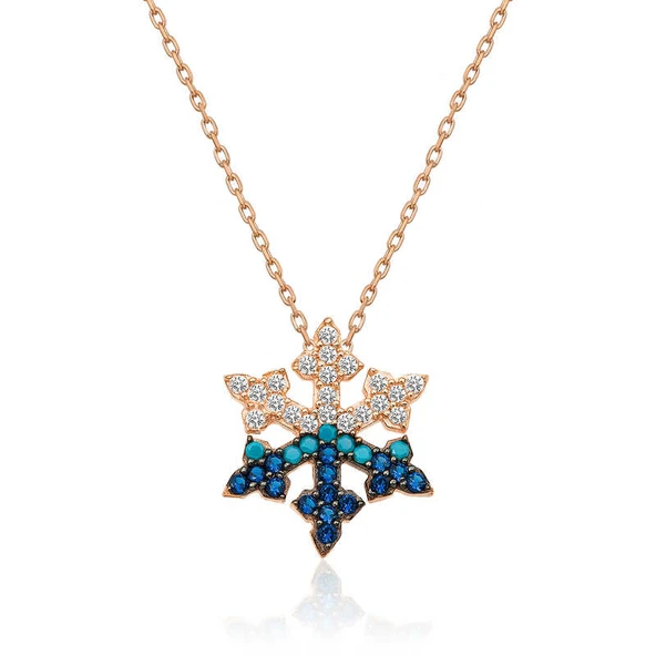 925 Ayar Gümüş Rose Kar Tanesi Kadın Gümüş Kolye T4934 - Resim 2