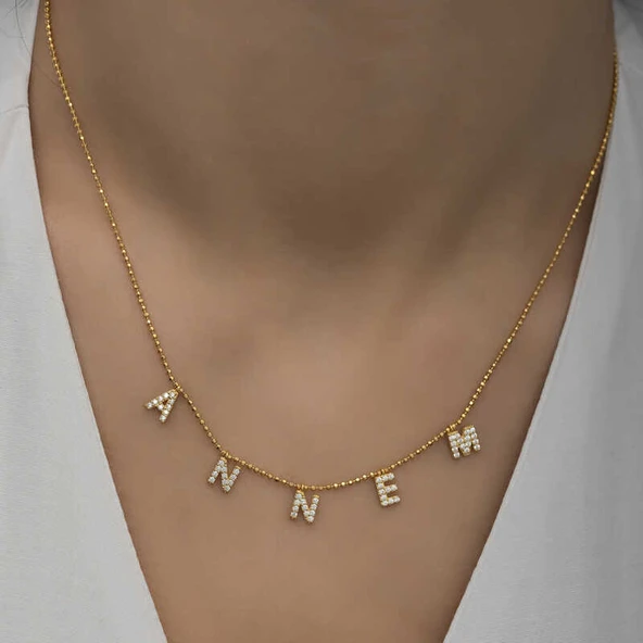 ​925 Ayar Gümüş Annem Yazılı Bayan Gümüş Kolye T6323 - Resim 4