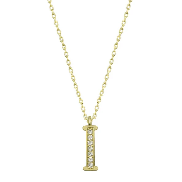 925 Ayar Gümüş Gold I Harfi Kadın Gümüş Kolye T6615 ürün görseli