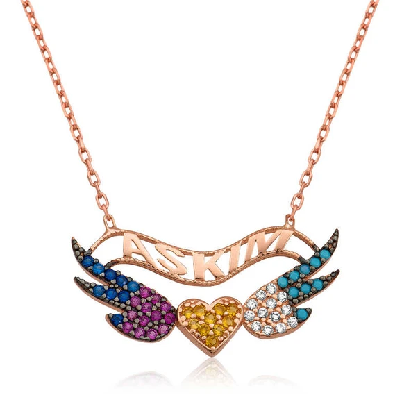 925 Ayar Gümüş Kanatlı Kalp Kadın Gümüş Kolye PT2610871 ürün görseli