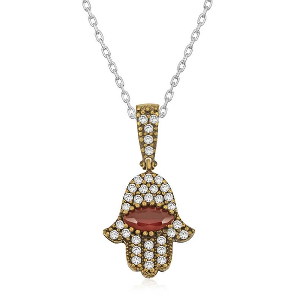 925 Ayar Gümüş Fatma Eli Otantik Bayan Gümüş Kolye T5962 ürün görseli