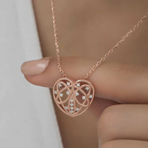 925 Ayar Gümüş Bombeli Kalp Kadın Gümüş Kolye T6590 - Resim 5