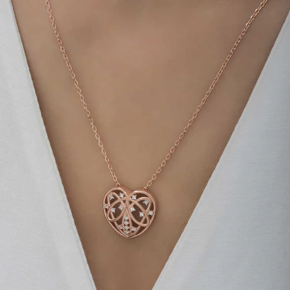 925 Ayar Gümüş Bombeli Kalp Kadın Gümüş Kolye T6590 - Resim 4