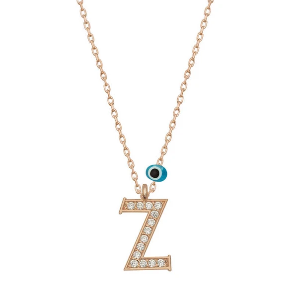 925 Ayar Gümüş Nazar Rose Z Harfi Kadın Gümüş Kolye T6895 ürün görseli 1
