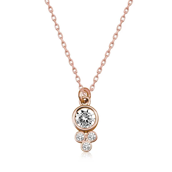 925 Ayar Gümüş Çiğ Damlası Yuvarlak Tektaş Bayan Gümüş Kolye T5999 ürün görseli 1