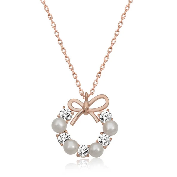 925 Ayar Gümüş İnci Kurdele Kadın Gümüş Kolye T6462 ürün görseli 1