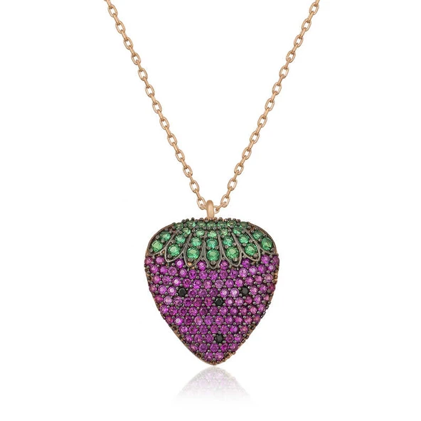 925 Ayar Gümüş Çilek Kadın Gümüş Kolye T3897 ürün görseli