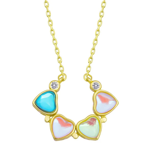 925 Ayar Gümüş Renkli Açılabilen Yonca Kadın Gümüş Kolye T6975 - Resim 2