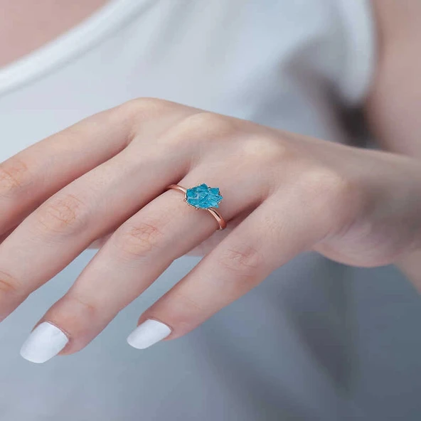 Supertrend gümüş Rose Mavi Lotus Çiçeği Yüzük - 2