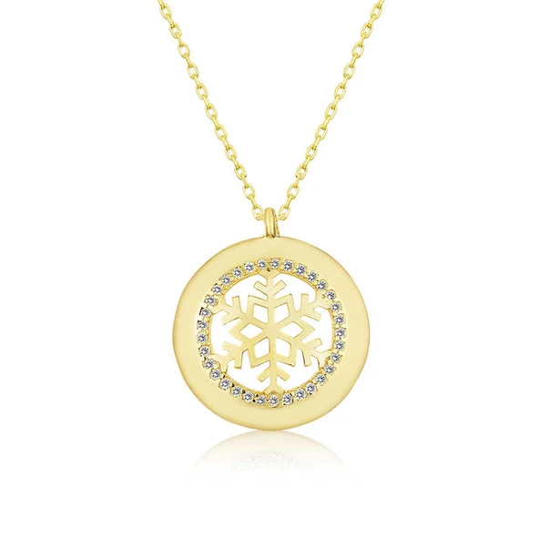 925 Ayar Gümüş Gold Kar Tanesi Kadın Gümüş Kolye T5124 ürün görseli