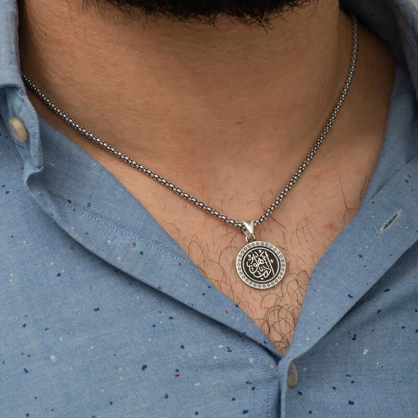 Supertrend ​gümüş Edep Ya Hu Yazılı Kolye - Resim 2