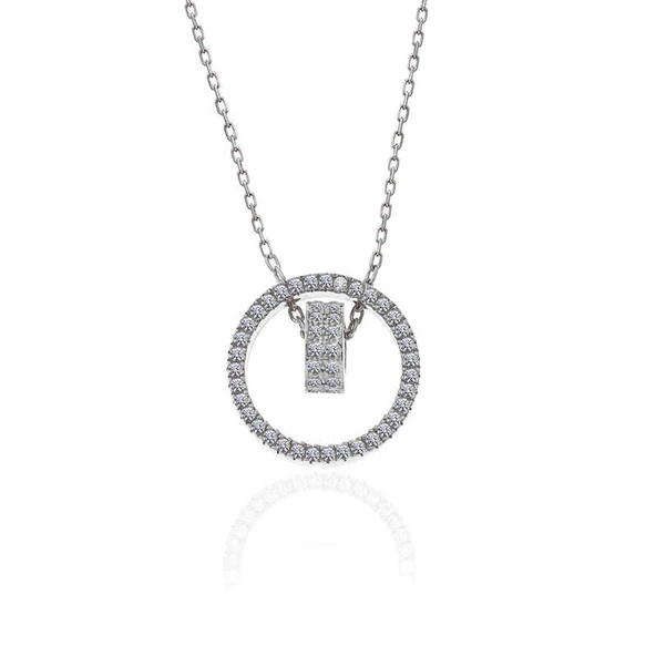 925 Ayar Gümüş İç İçe Geçmiş Halka Kadın Kolye T7488 ürün görseli 1