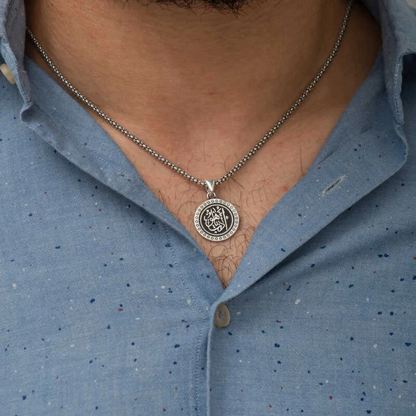 Supertrend ​gümüş Edep Ya Hu Yazılı Kolye - Resim 3