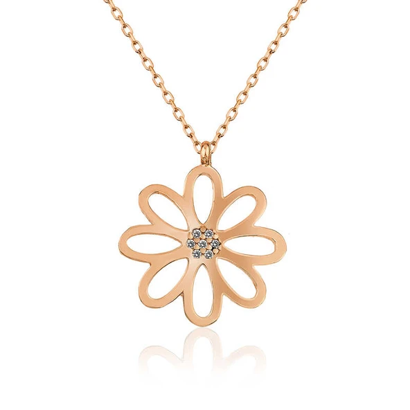 925 Ayar Gümüş Rose Çiçek Bayan Gümüş Kolye T5115 ürün görseli 1