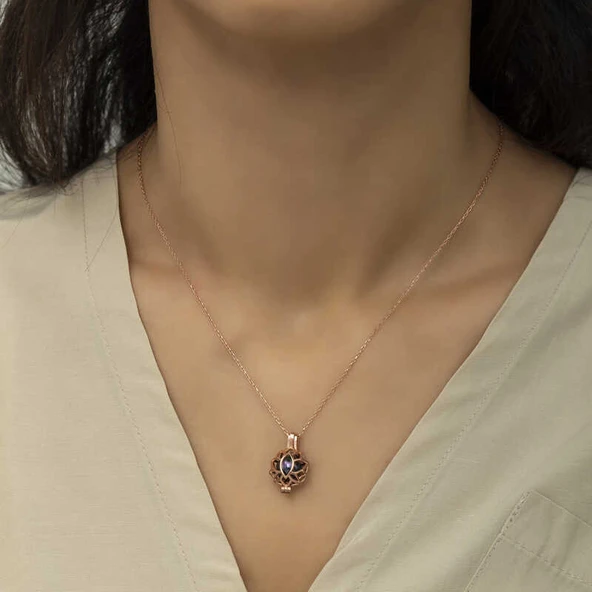 925 Ayar Gümüş Kafesli Lotus Bayan Gümüş Kolye T6026 - Resim 2