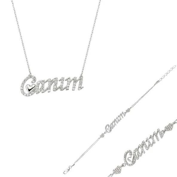 925 Ayar Gümüş Canım Yazılı Kalp Set ST2610068 - 1