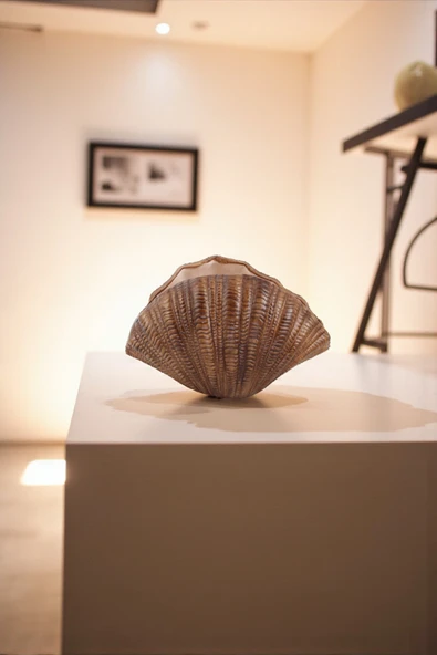 Mira Ahşap Dokulu Seramik Midye Vazo (29x20 cm) - Resim 2