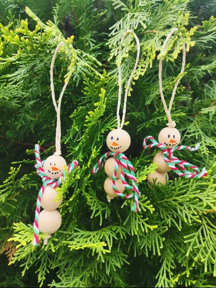 Kardan Adam Figürlü Yılbaşı Ağacı Süsü 1 Adet Boncuk Çapı 1.8 mm Uzunluk Askı İpi Dahil 13 cm - Resim 4