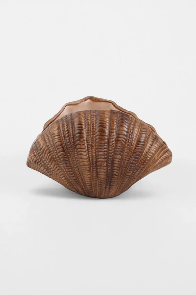 Mira Ahşap Dokulu Seramik Midye Vazo (29x20 cm) - Resim 3