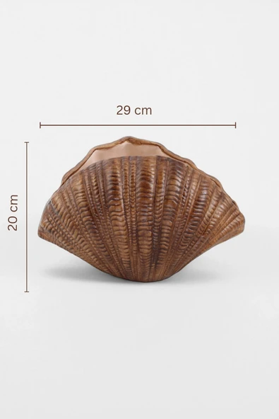 Mira Ahşap Dokulu Seramik Midye Vazo (29x20 cm) - Resim 6