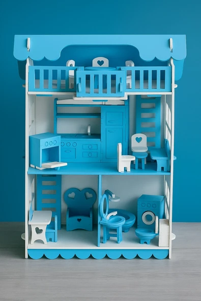 Ahşap Oyun Evi 32 Parça Mavi ürün görseli