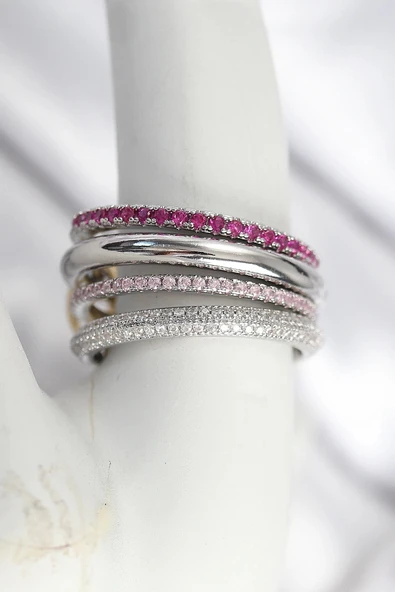 CEYLAN ADAM Pirinç Mix Renk Zirkon Taşlı 4'Lü Kadın Yüzük ürün görseli 1