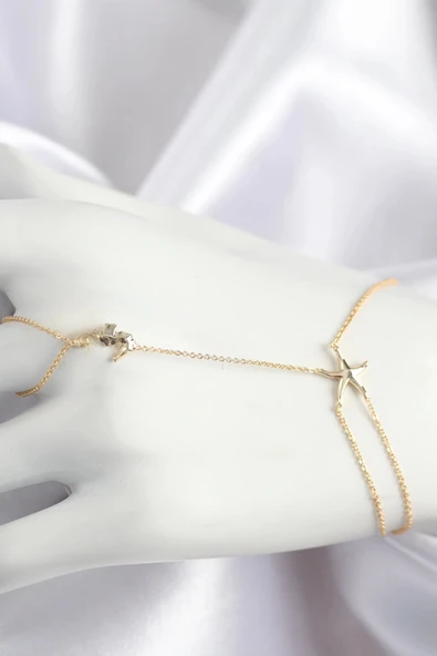 CEYLAN ADAM Pirinç Zirkon Taşlı Deniz Atı Ve Yıldız Model Gold Renk Şahmeran ürün görseli