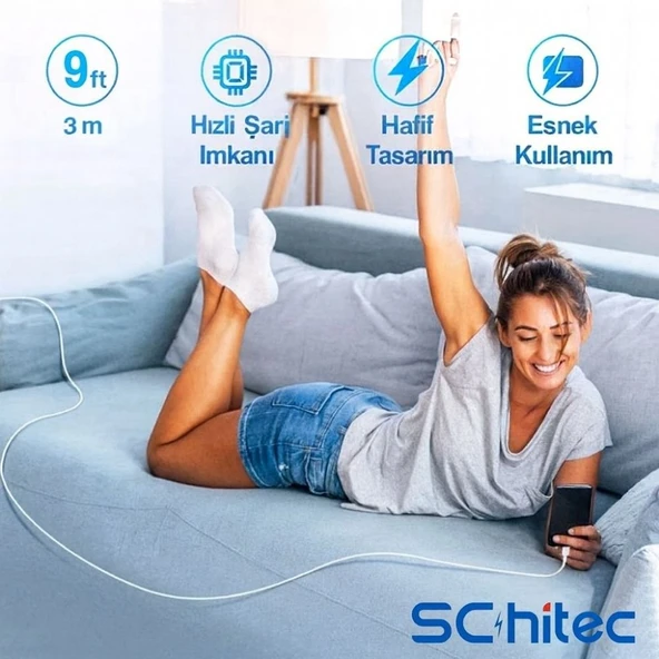 ScHitec 240W 3Metre Type-C to Type-C Örgülü Hızlı Data ve Şarj Kablosu Beyaz TC35 - Resim 10