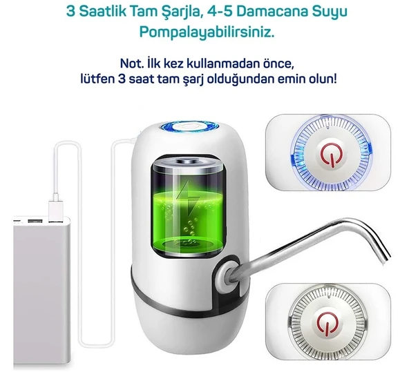 Yeni Nesil Dokunmatik Damacana Su Pompası Şarjlı 1200 Mah - Resim 4
