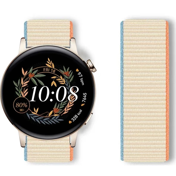 Huawei Watch GT3 42mm GT2 42mm İle Uyumlu Ayarlanabilir Cırt Cırtlı Yumuşak Spor Kumaş Örgü Kordon  Bej - Resim 3