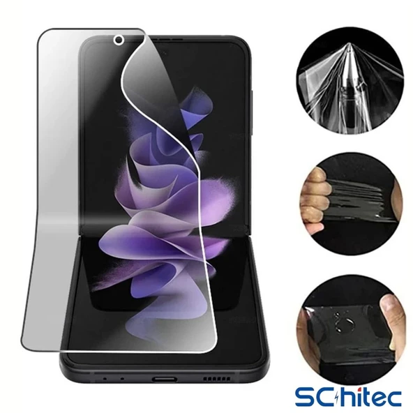 ScHitec Samsung Galaxy Z Flip 1 Darbe Emici Premium Şeffaf Nano Ön Ekran Koruyucu Poliüretan Film - Resim 2