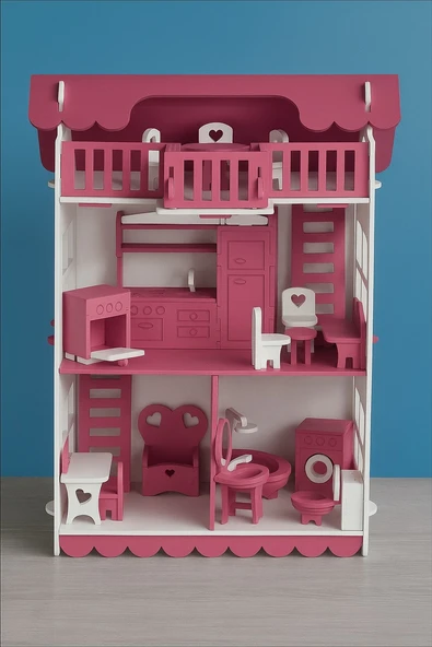 Ahşap Oyun Evi 32 Parça Koyu Pembe ürün görseli